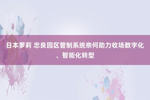 日本萝莉 忠良园区管制系统奈何助力收场数字化、智能化转型